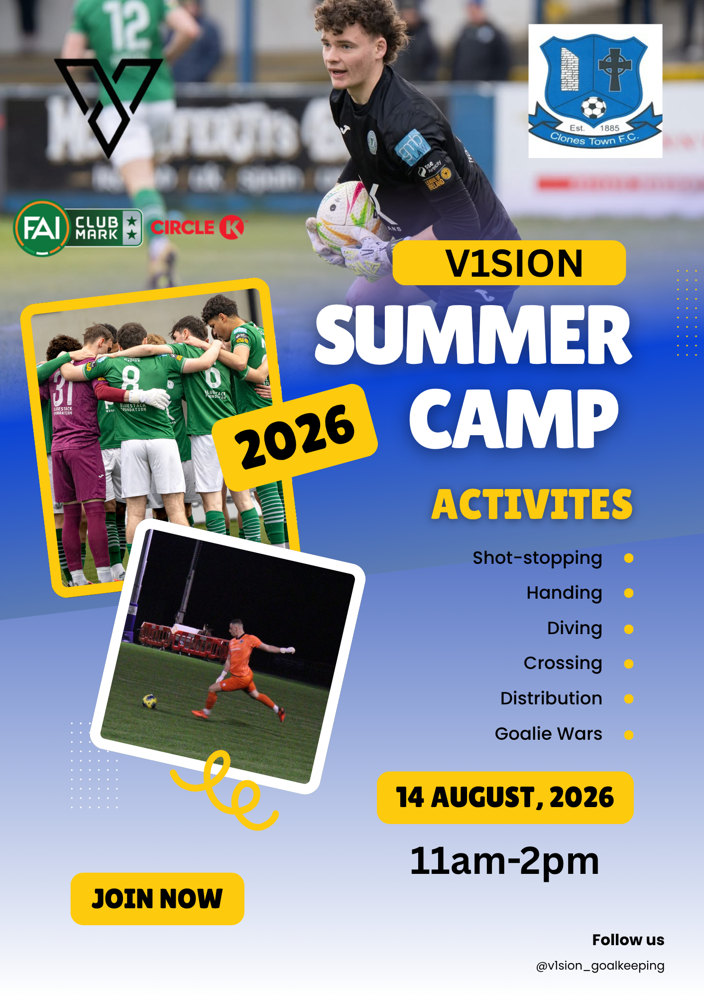 Clones Town FC Summer Clinic August 14th 11am-2pm (9-18 years old)